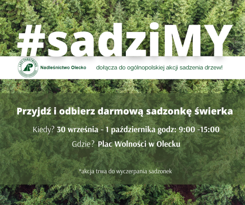 Zielony plakat projektu Dołącz do akcji #sadziMY. 
