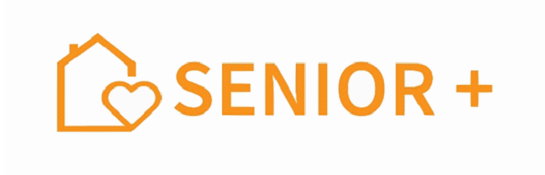 Pomarańczowy napis Senior plus.
