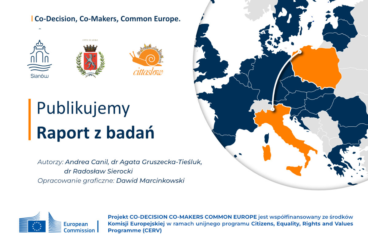 Loga projektu mapa Europy i napis Publikujemy raport z badań